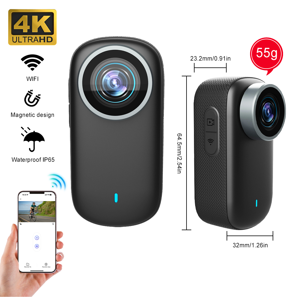 Webcam 4K - WiFi 4KミニサムカメラボディカムアクションバイクカムバイクスポーツカムボディアクションスポーツDVカムコーダー30M防水（オプション）