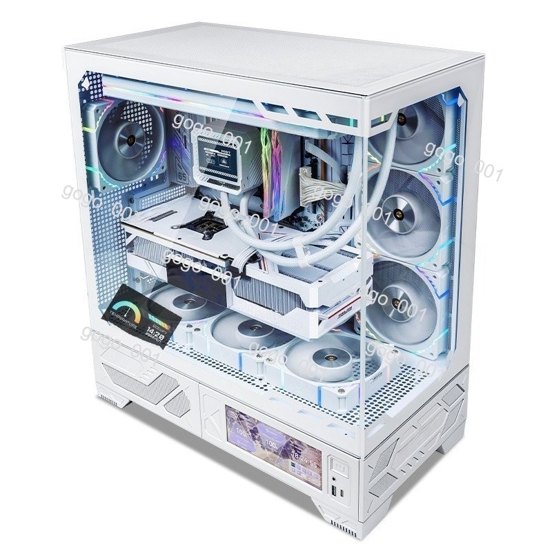 Pc Gaming Water Cooling - パノラマATX PCケース、6.2インチタッチスクリーン搭載、360mm水冷対応、ゲーミングビルド向けサイド透明ホワイト