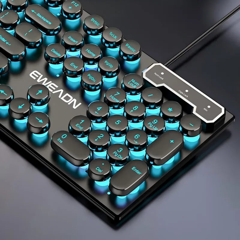 Pc Gaming Keyboards - レトロパンクメカニカル風キーボードマウスセット有線ワイヤレスRGBバックライトゲーミングオフィスコンボPCラップトップ用