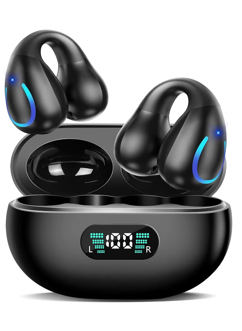 Pc Gaming Online - 新しいBluetoothクリップオンイヤホン、OWSスポーツヘッドセット、LEDディスプレイ、ENCノイズキャンセリング、HiFi低音、ゲーミングミュージックワイヤレスイヤホン
