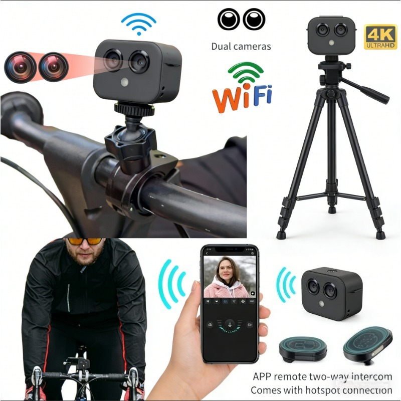 Webcam 4K - 4K HDミニWiFiカメラ スマートホーム ワイヤレスセキュリティ監視 デュアルウェブカメラ マイクロIPカメラ