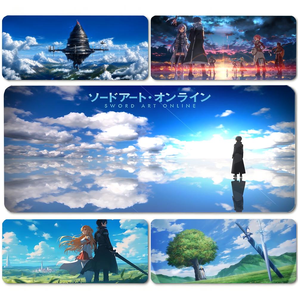 Pc Gaming Online - アニメ「ソードアート・オンライン」マウスパッド、縁縫い加工、防水デスクマット、滑り止めゴムベース、PC、ノートパソコン、ゲーム、オフィス用