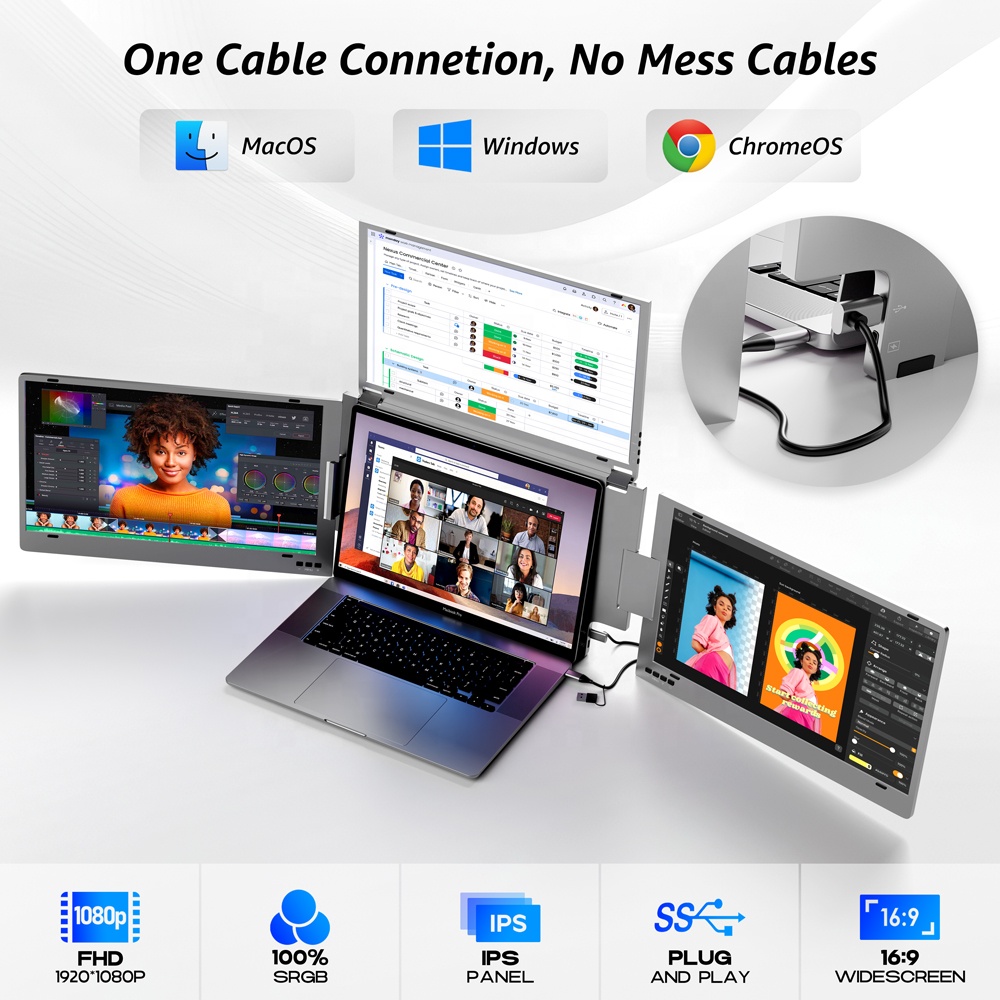 15.6インチ トリプルスクリーン ノートパソコン拡張モニタ - Pc Gaming Portable のレビューと価格