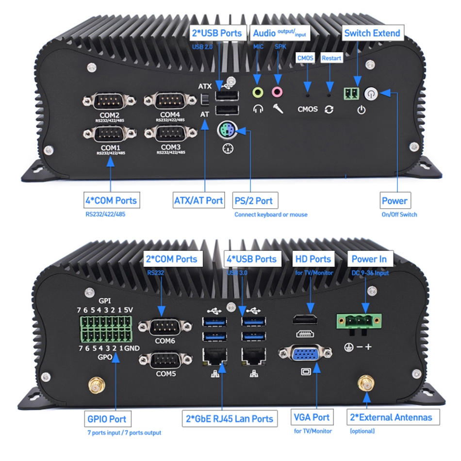 ファンレス産業用コンピュータ 6xCOM GPIO Core - Intel Cpu Core I7 のレビューと価格