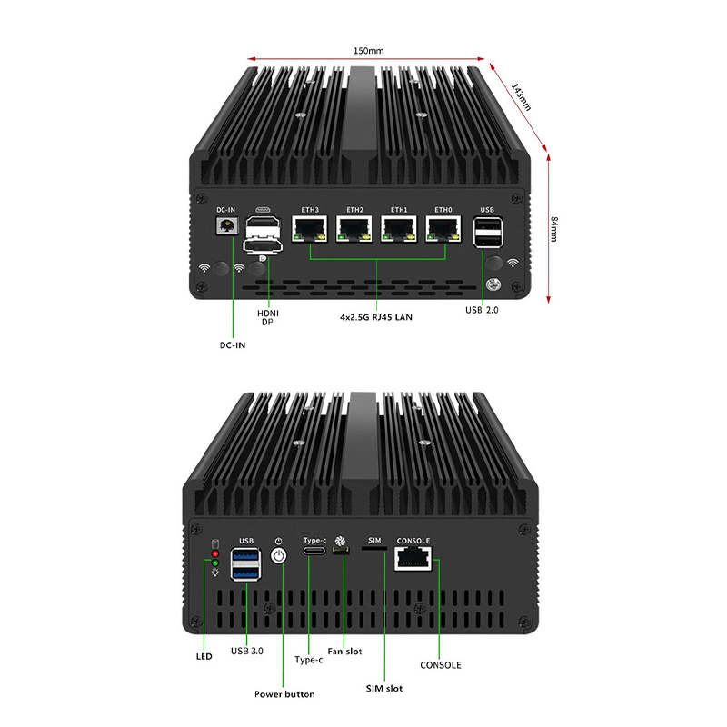 堅牢なファイアウォールPC 4x2.5G LAN + 4x1 - Intel Cpu Core I7 のレビューと価格